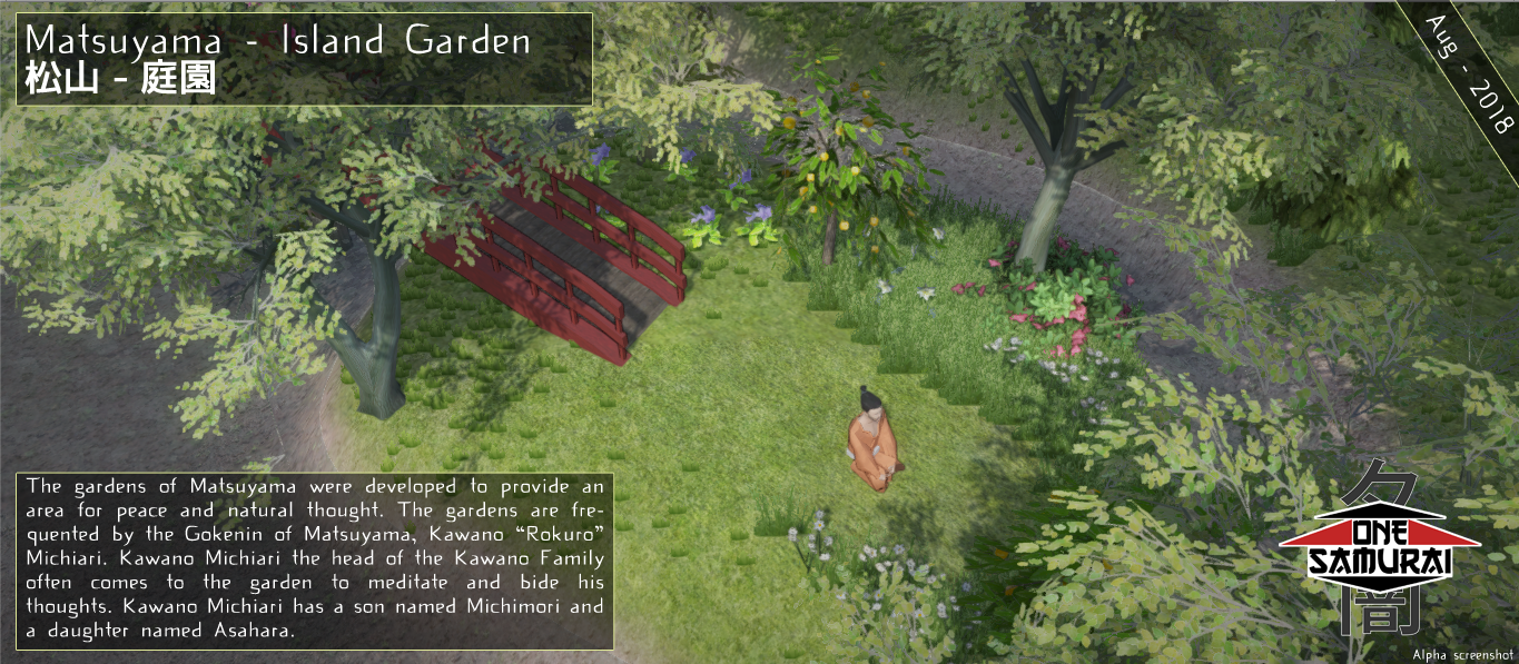 The Gokenin, Kawano "Rokuro" Michiari rests in the gardens of Matsuyama