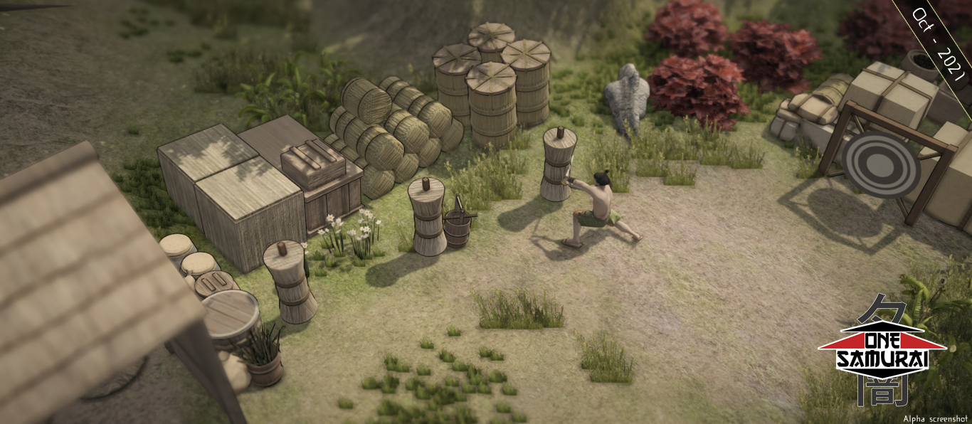 A Samurai slicing a post with a sword