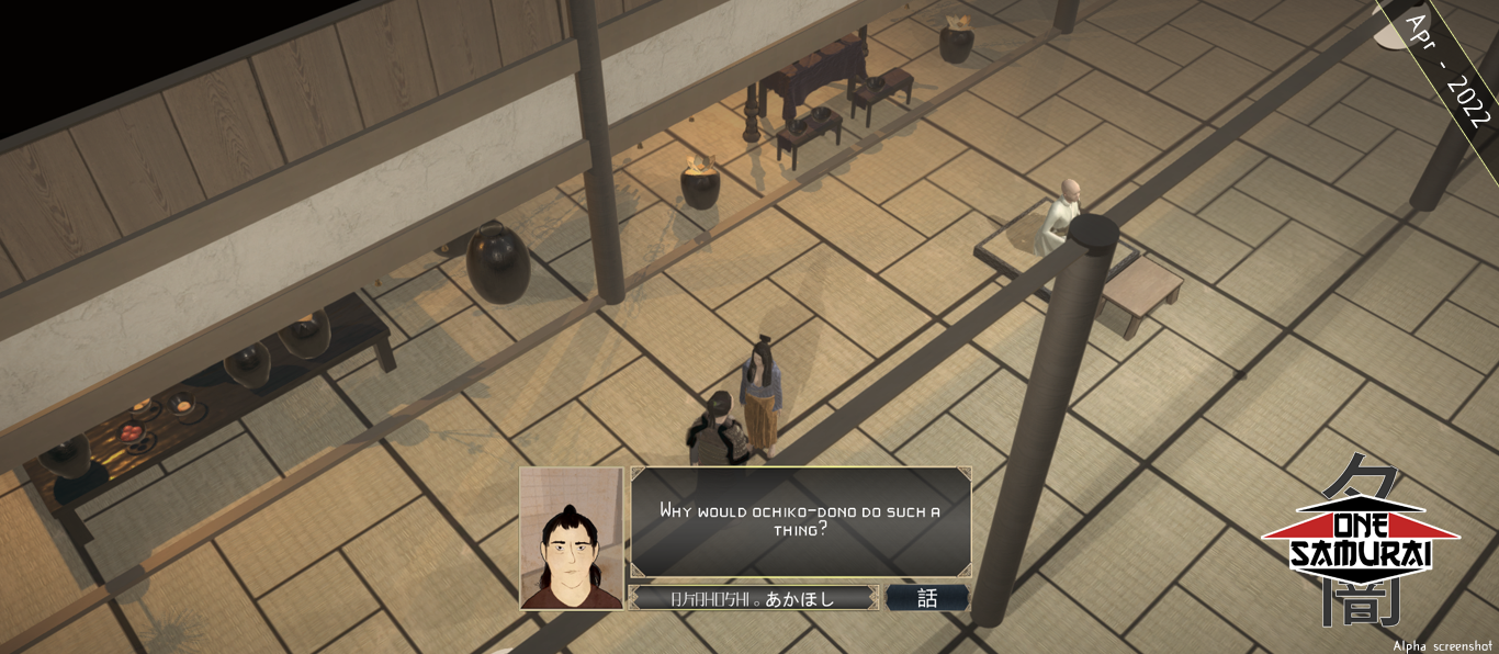 Two people speak in a Temple "Why would Ochiba do such a thing?"