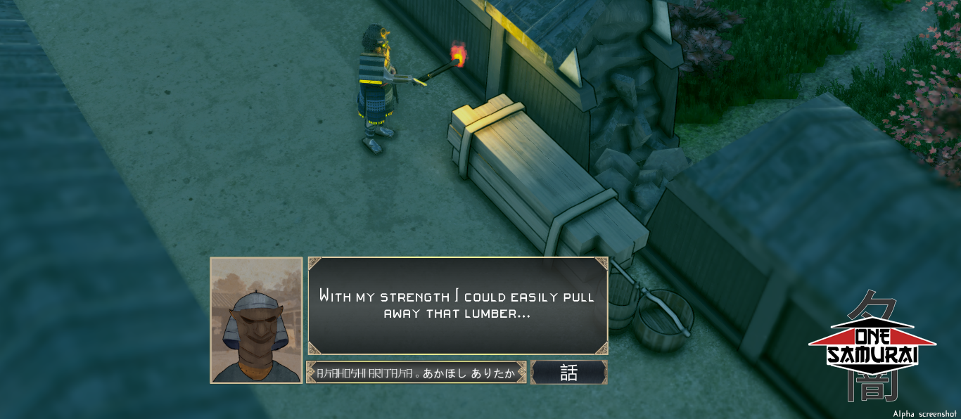 A man looks over a wall, he thinks he will be able to move some lumber that is blocking the way